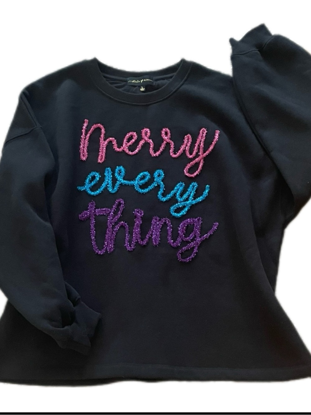 State of Mine Women’s Black 'Merry Everything' Embroidered Holiday Sweatshirt- L